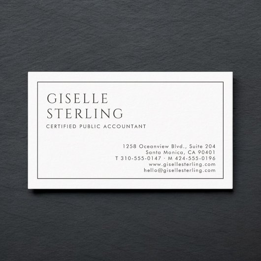 CPA Luxury Minimalist Black White Visitenkarte