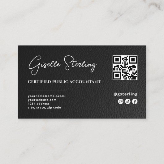 CPA Tax Accountant Preparer QR Code Faux Leather Visitenkarte (Vorderseite)