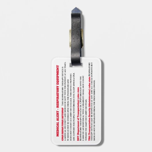 CPAP Bewusstseinsschlaf Apnoe Warnweg Gepäckanhänger (Rückseite vertikal)