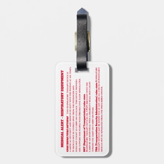 CPAP-Gesundheitszustand Fortsetzung der Reise Gepäckanhänger (Rückseite vertikal)