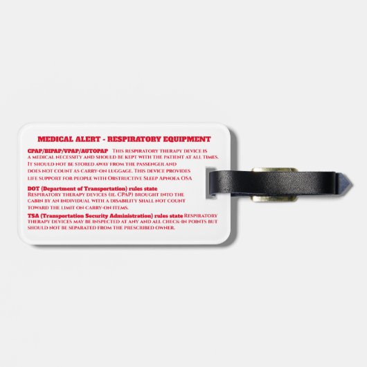 CPAP-Gesundheitszustand Fortsetzung der Reise Gepäckanhänger (Rückseite horizontal)