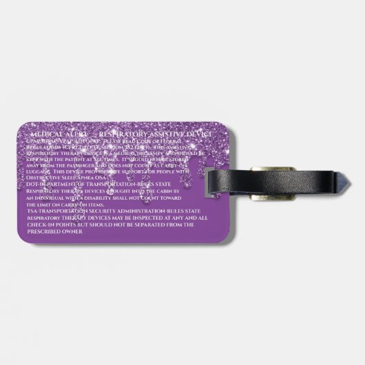 CPAP-Maschinenkarte für den lila Glitzer Gepäckanhänger (Rückseite horizontal)