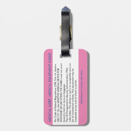 CPAP oder medizinische Warnmeldung auf dem Gepäcka Gepäckanhänger (Rückseite vertikal)