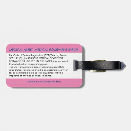 CPAP oder medizinische Warnmeldung auf dem Gepäcka Gepäckanhänger (Rückseite horizontal)