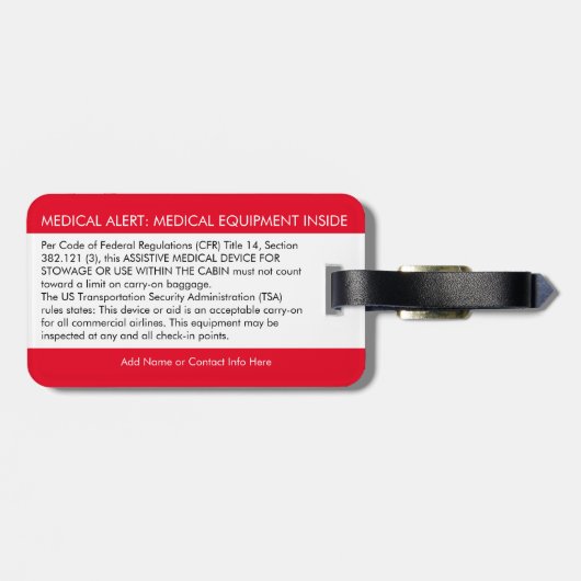 CPAP oder medizinische Warnmeldung auf dem Gepäcka Gepäckanhänger (Rückseite horizontal)