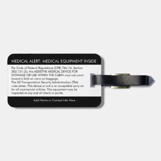 CPAP oder medizinische Warnmeldung auf dem Gepäcka Gepäckanhänger (Rückseite horizontal)