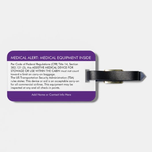 CPAP oder medizinische Warnmeldung auf dem Gepäcka Gepäckanhänger (Rückseite horizontal)