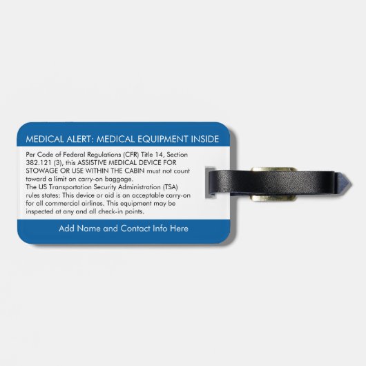 CPAP oder medizinische Warnmeldung auf dem Gepäcka Gepäckanhänger (Rückseite horizontal)