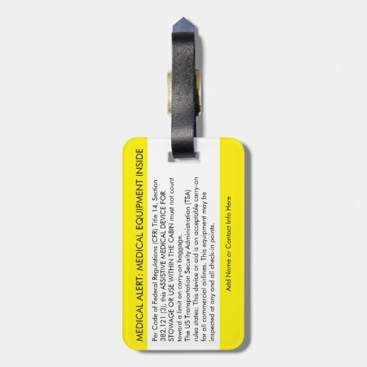 CPAP oder medizinische Warnmeldung auf dem Gepäcka Gepäckanhänger (Rückseite vertikal)