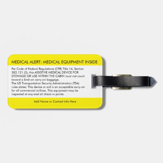 CPAP oder medizinische Warnmeldung auf dem Gepäcka Gepäckanhänger (Rückseite horizontal)