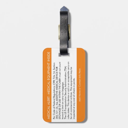 CPAP oder medizinische Warnmeldung auf dem Gepäcka Gepäckanhänger (Rückseite vertikal)