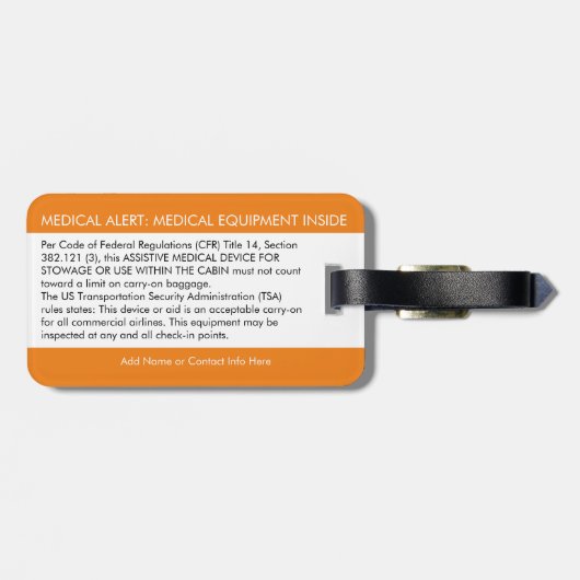 CPAP oder medizinische Warnmeldung auf dem Gepäcka Gepäckanhänger (Rückseite horizontal)