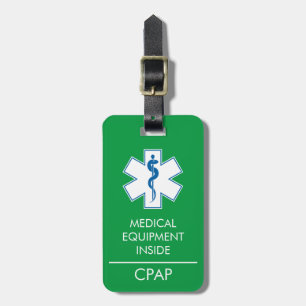 CPAP oder medizinische Warnmeldung auf dem Gepäcka Gepäckanhänger