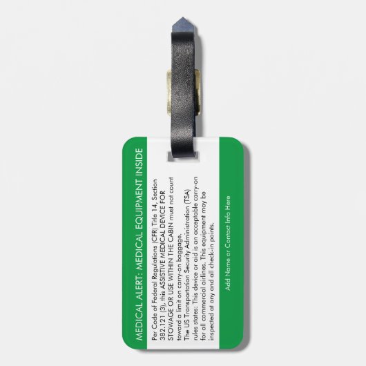CPAP oder medizinische Warnmeldung auf dem Gepäcka Gepäckanhänger (Rückseite vertikal)
