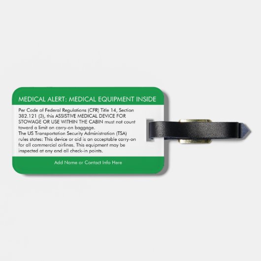 CPAP oder medizinische Warnmeldung auf dem Gepäcka Gepäckanhänger (Rückseite horizontal)