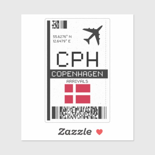 CPH Kopenhagen Boarding Pass - Dänemark Reisen Aufkleber (Blatt)