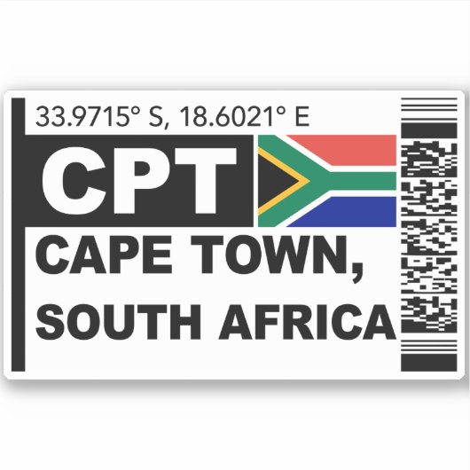 CPT Cape Town Bordkarte - Südafrika Reise Aufkleber (Vorderseite)