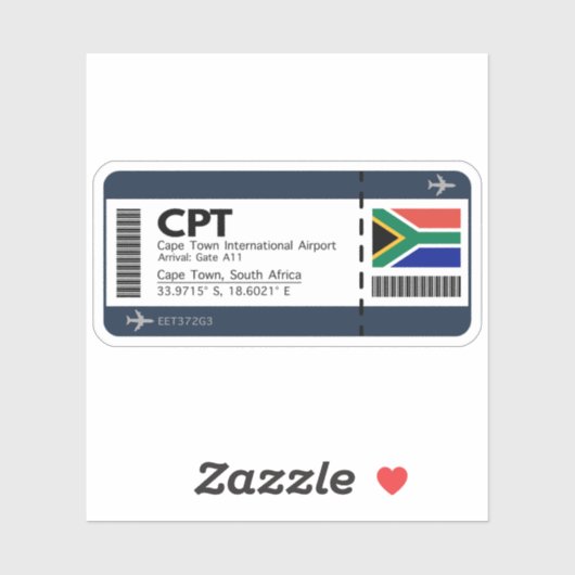 CPT Kapstadt Boarding Pass - Südafrika Aufkleber (Blatt)
