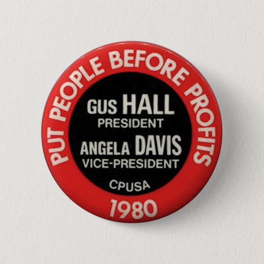 CPUSA WahlGus 1980 Hall/Angela Davis-Knopf Button (Vorderseite)