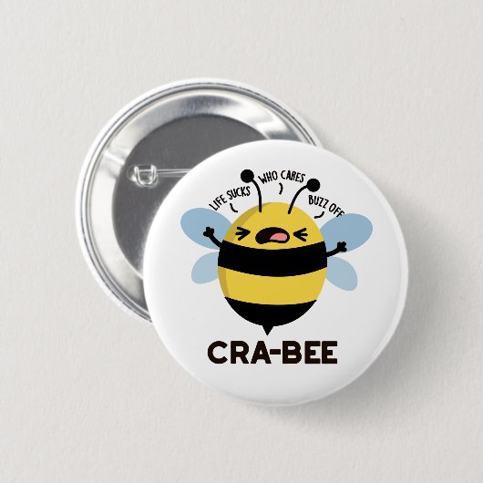 Cra-bee Funny Crabby Bee Pun Button (Vorne & Hinten)