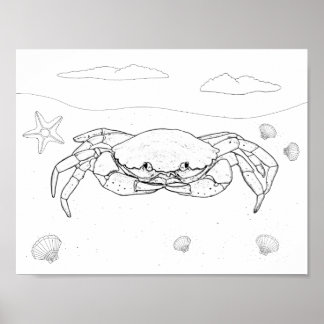 Crab Adult Coloring Poster