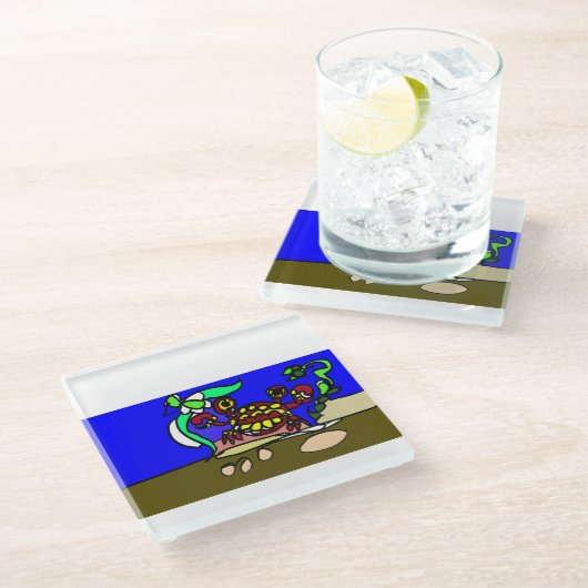 Crab art glasuntersetzer (Schrägansicht)