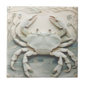 Crab Art Nouveau Imitats Relief White & Minze Past Fliese (Vorderseite)