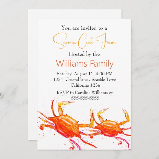 Crab Beach Coastal Nautical Seafood Boil Einladung (Vorne/Hinten)