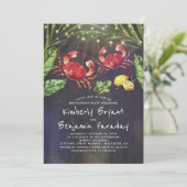 Crab Beach Palm String Lights Engagement Party Einladung (Stehend Vorderseite)