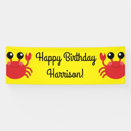 Crab Birthday Party Niedlich Cartoon Kinder Banner (Horizontal)