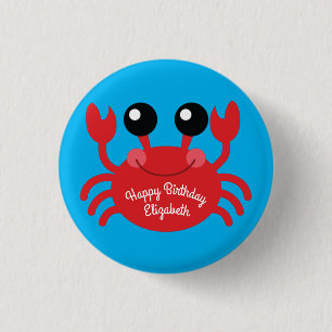 Crab Birthday Party Niedlich Cartoon Kinder Button