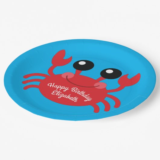 Crab Birthday Party Niedlich Cartoon Kinder Pappteller (Schrägansicht)