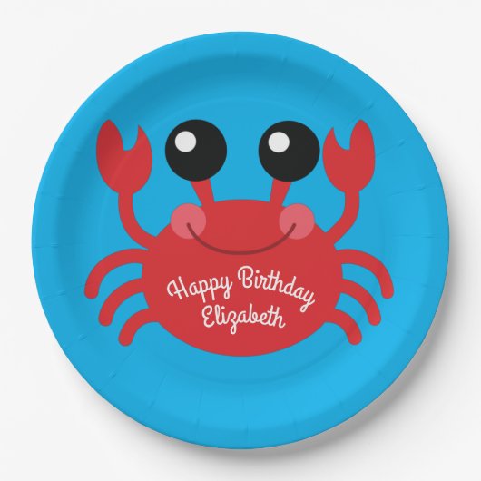 Crab Birthday Party Niedlich Cartoon Kinder Pappteller (Vorderseite)