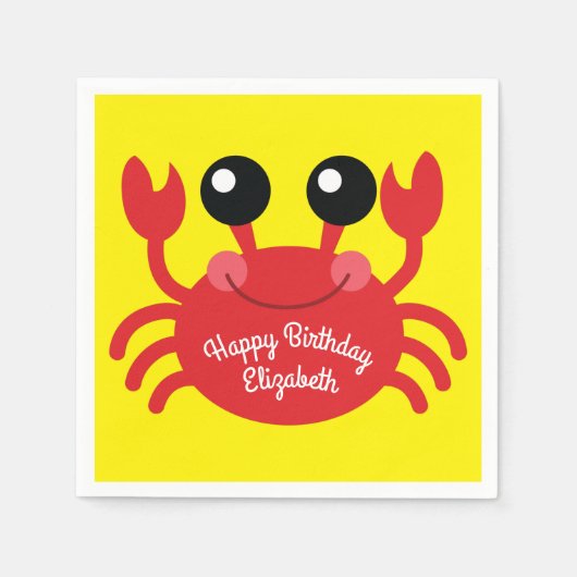 Crab Birthday Party Niedlich Cartoon Kinder Serviette (Vorderseite)
