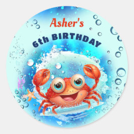 Crab Blue Birthday Pool Party Boy Custom Age Runder Aufkleber