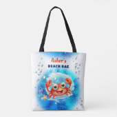 Crab Blue Boy Pool Beach Individuelle Name Tasche (Rückseite)