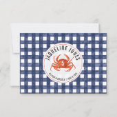 Crab Blue Gingham Wedding Platzkarte Flat (Vorderseite)