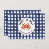 Crab Blue Gingham Wedding Platzkarte Flat (Vorne/Hinten)