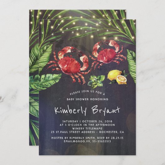 Crab Boil Beach Palm String Lights Babydusche Einladung (Vorne/Hinten)