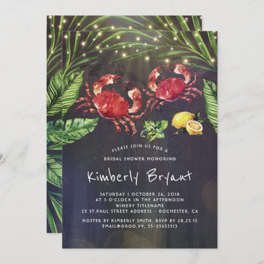 Crab Boil Beach Palm String Lights Brautparty Einladung (Vorne/Hinten)