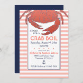 Crab Boil | Eingeladene Navy/Coral gestreift Einladung (Vorne/Hinten)