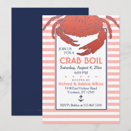 Crab Boil | Eingeladene Navy/Coral gestreift Einladung