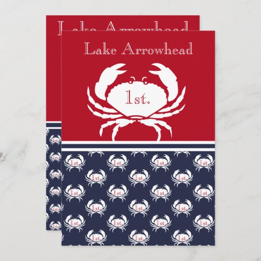 Crab Boil Einladung Red White Navy Blue Küste (Vorne/Hinten)
