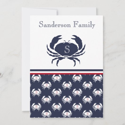Crab Boil Invite Red Navy Blue White Coastal Party Einladung (Rückseite)