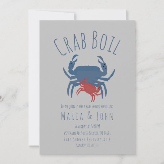 Crab Boil Party Baby Dusche Crawfish Grau Einladung (Vorderseite)