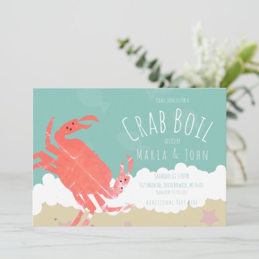 Crab Boil Party Sand Ocean Waves Einladung (Stehend Vorderseite)