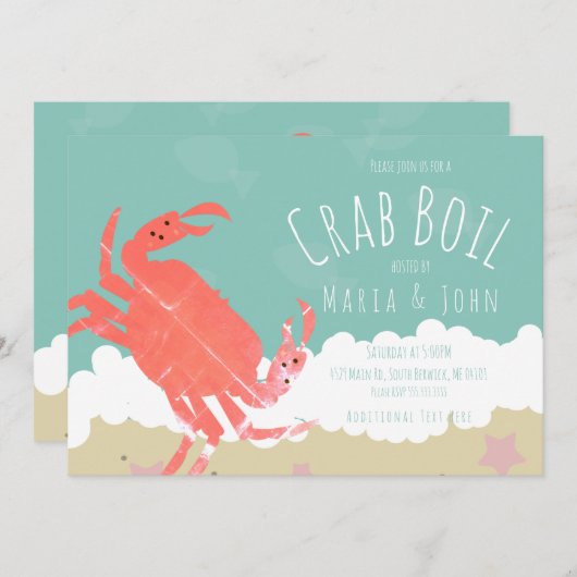 Crab Boil Party Sand Ocean Waves Einladung (Vorne/Hinten)