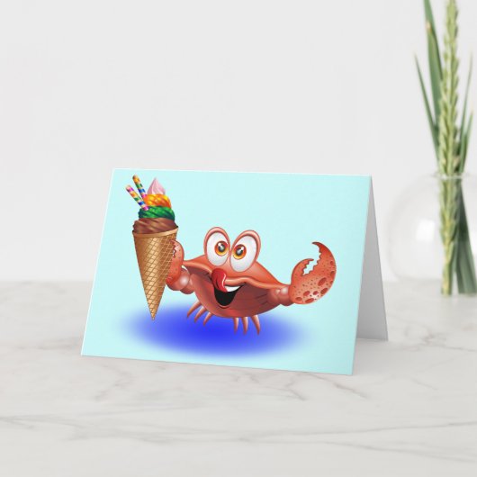 Crab Cartoon mit Eiscreme Grußkarte Karte (Vorderseite)