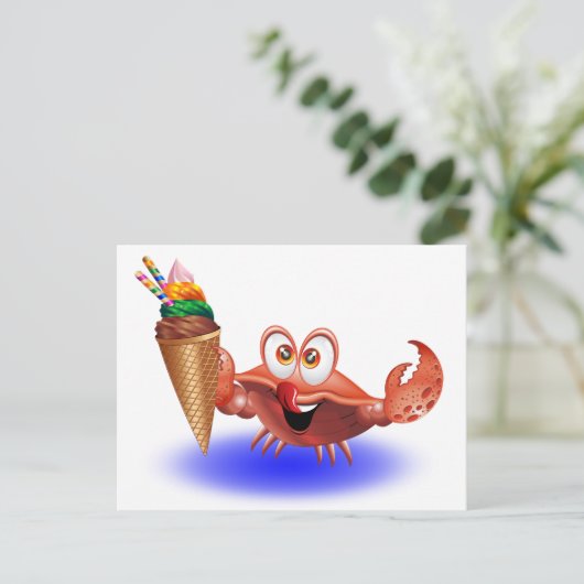 Crab-Cartoon mit Eiscreme-Postkarte Postkarte (Stehend Vorderseite)