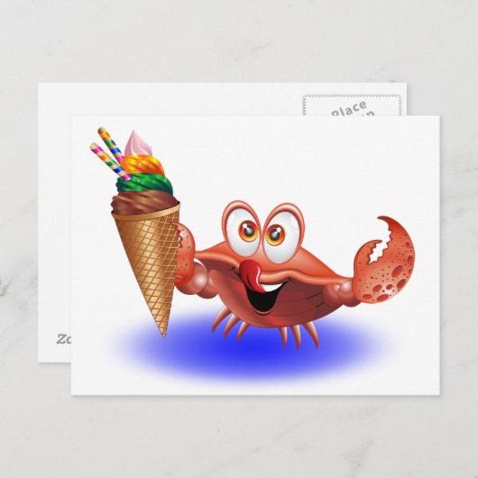 Crab-Cartoon mit Eiscreme-Postkarte Postkarte (Vorne/Hinten)